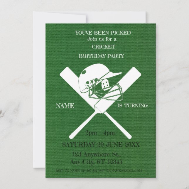 Cricket Birthday Party Sports Invitation  (Front)