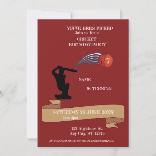 Cricket Birthday Party Sports Invitation
