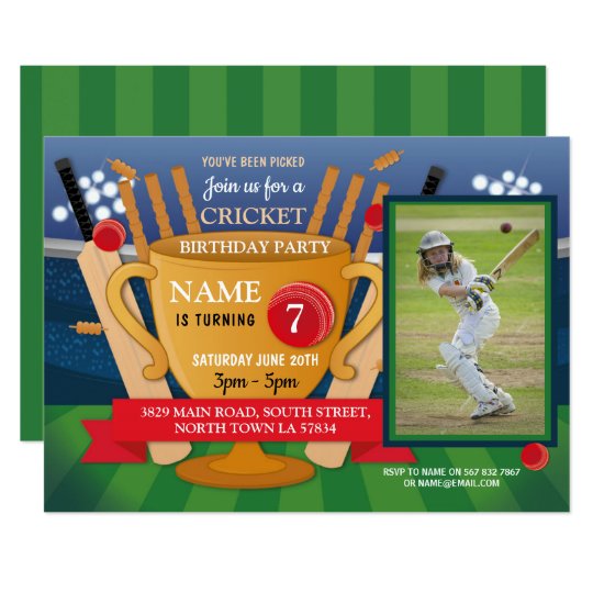 Cricket Birthday Photo Party Girl Boy Sports Theme Invitation