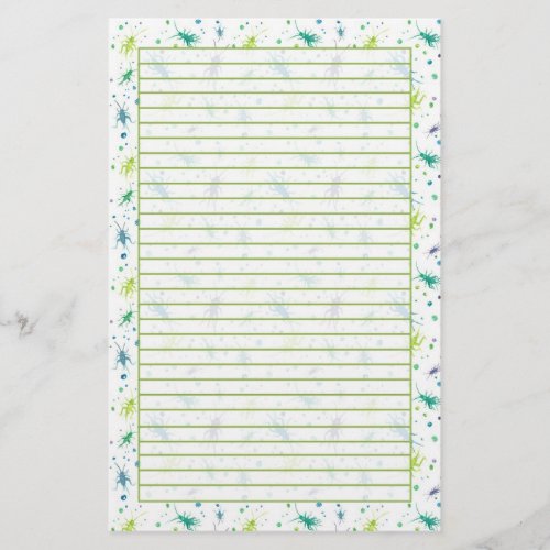 Cricket Bugs Watercolor Insects Green Lined Stationery