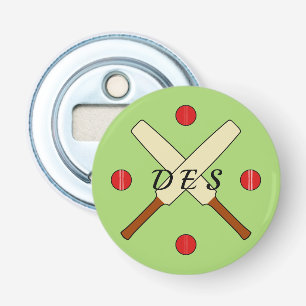 Cricket crossed bats personalized green bottle opener