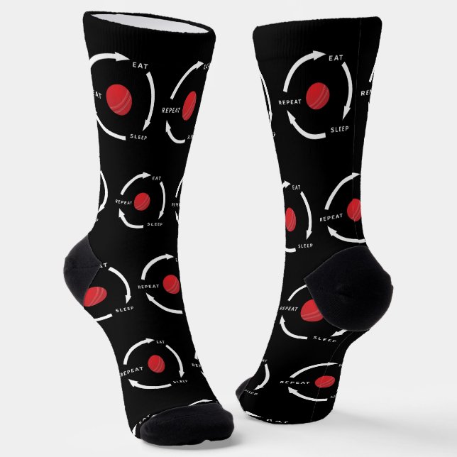 Cricket Eat Sleep Repeat Sports Fan Saying Socks (Angled)