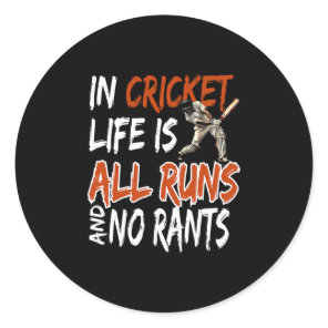 Cricket Fan Apparel Pionate Cricket Player Cricket Classic Round Sticker