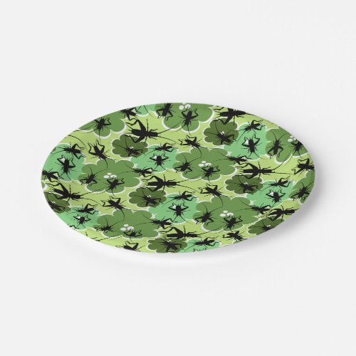 Cricket Floral Pattern Green and Black Paper Plates