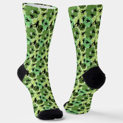 Cricket Floral Pattern Green and Black Socks