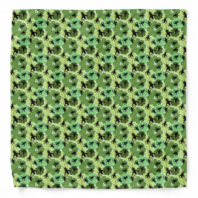 Cricket Floral Pattern Green + Black Bandana (Front)