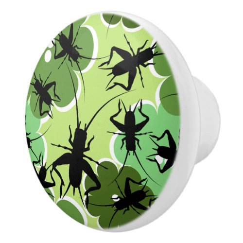 Cricket Floral Pattern Green  Black Ceramic Knob