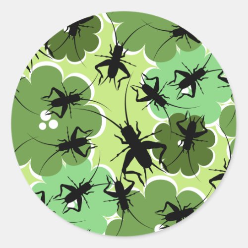 Cricket Floral Pattern Green  Black Classic Round Sticker