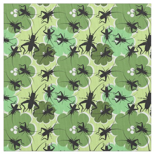 Cricket Floral Pattern Green  Black Fabric
