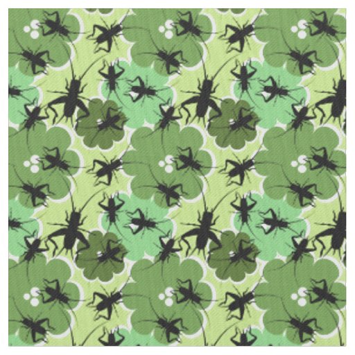 Cricket Floral Pattern Green + Black Fabric