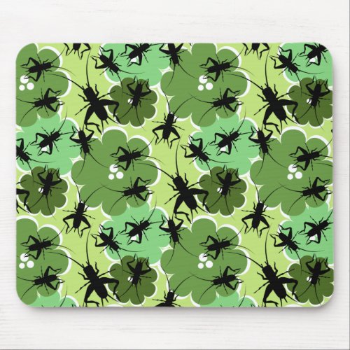 Cricket Floral Pattern Green  Black Mouse Pad