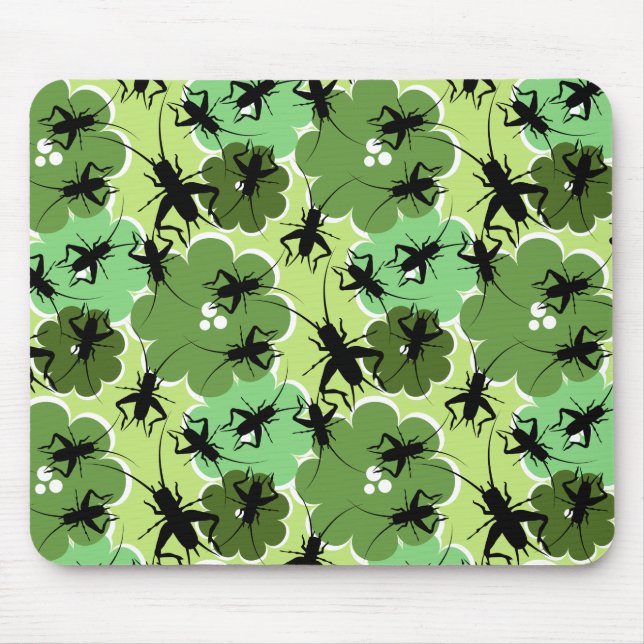 Cricket Floral Pattern Green + Black Mouse Pad (Front)