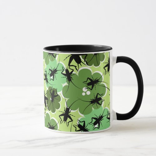 Cricket Floral Pattern Green  Black Mug