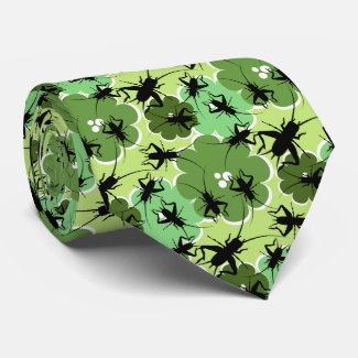 Cricket Floral Pattern Green + Black Neck Tie
