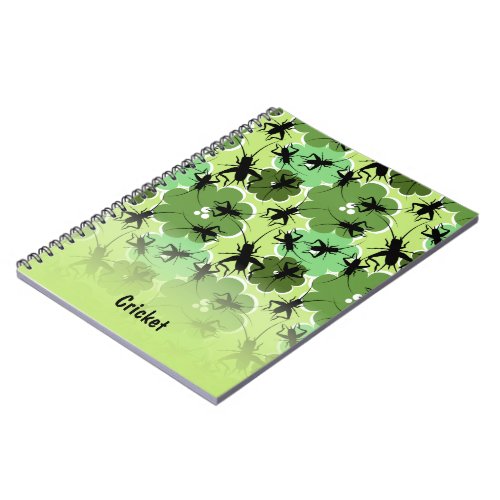 Cricket Floral Pattern Green  Black Notebook