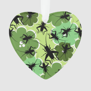 Cricket Floral Pattern Green + Black Ornament