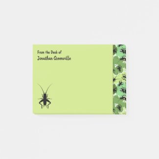 Cricket Floral Pattern Green Black Personalized Post-it Notes