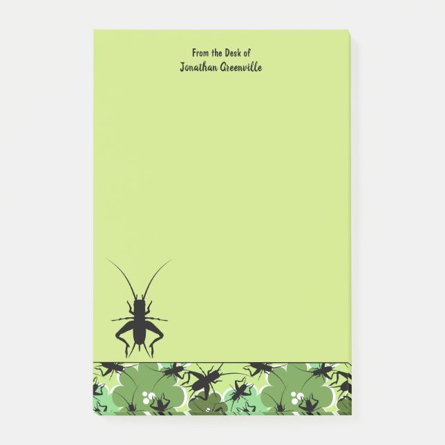 Cricket Floral Pattern Green Black Personalized Post-it Notes (Front)