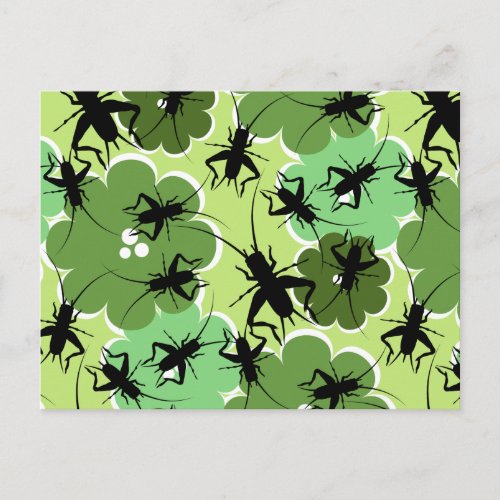 Cricket Floral Pattern Green  Black Postcard