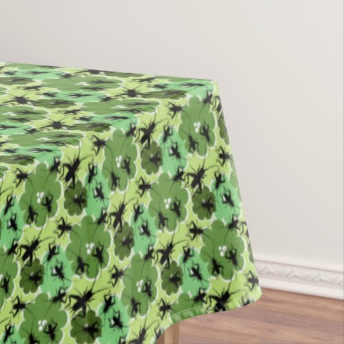 Cricket Floral Pattern Green  Black Tablecloth