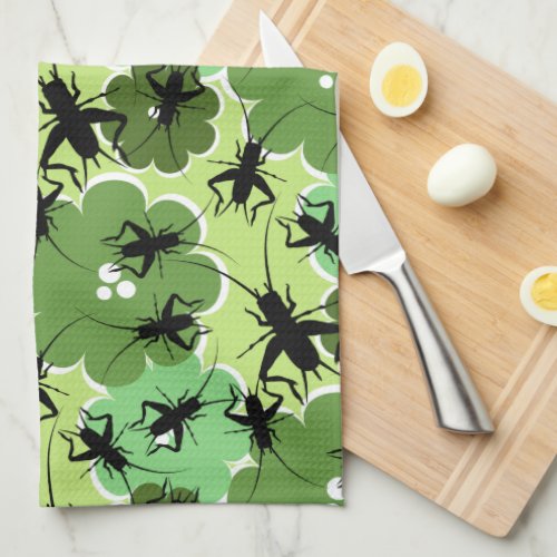 Cricket Floral Pattern Green  Black Towel