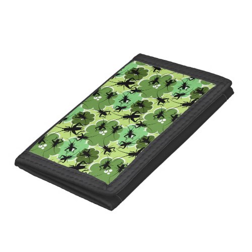 Cricket Floral Pattern Green  Black Trifold Wallet