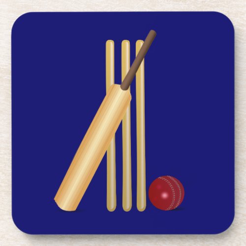 Cricket Game wicket ball and bat Beverage Coaster