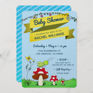 Cricket Garden Glitter Theme Blue Baby Shower Card