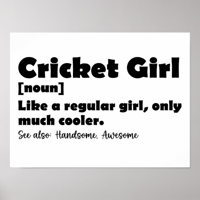 Cricket Girl Funny Definition Cricket Lover Poster (Front)