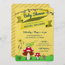 Cricket Glitter Theme Yellow Baby Shower Invite