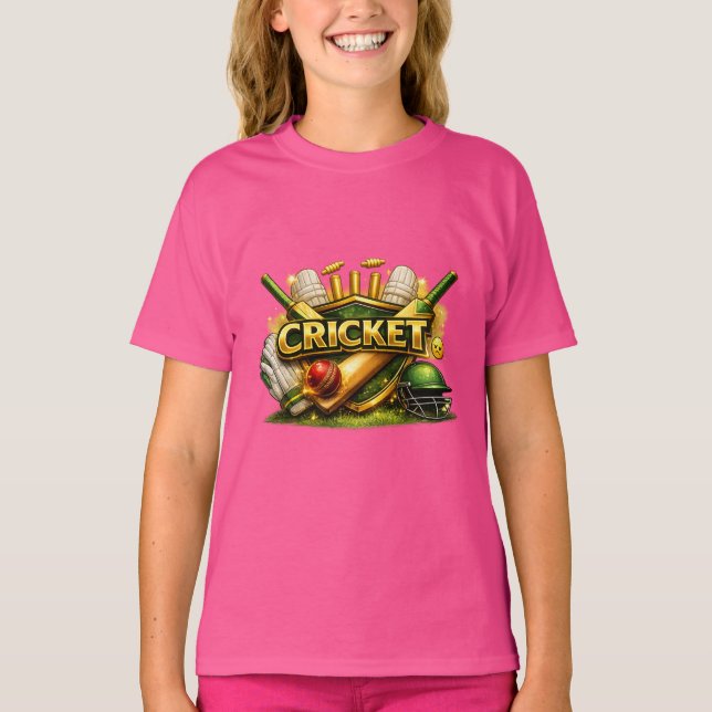 Cricket Gold Emblem Sport Inspired Girls Tee (Front)