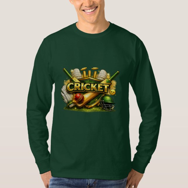 Cricket Gold Emblem Sport Inspired Long Sleeve T-S T-Shirt (Front)