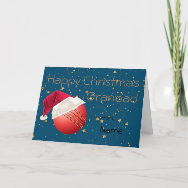 Cricket Grandad Sports Christmas Personalized Holiday Card (Front)