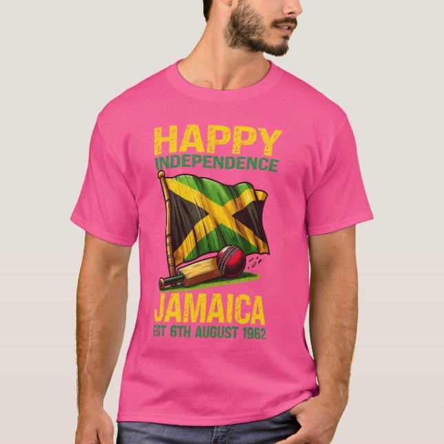 Cricket, Happy Independence Day Jamaica Est. 6th A T-Shirt (Front)