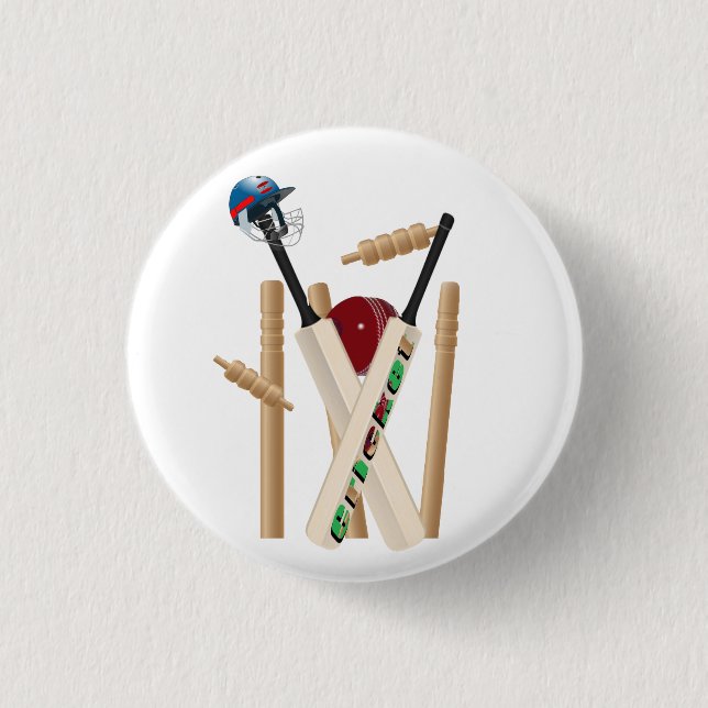 Cricket Helmet, Bats And Ball,  Button (Front)