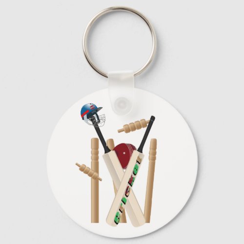 Cricket Helmet Bats And Ball Keychain