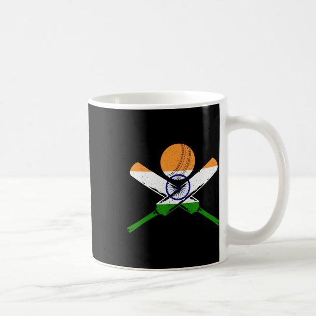 Cricket India Vintage Indian Flag Cricketer  Coffee Mug (Right)