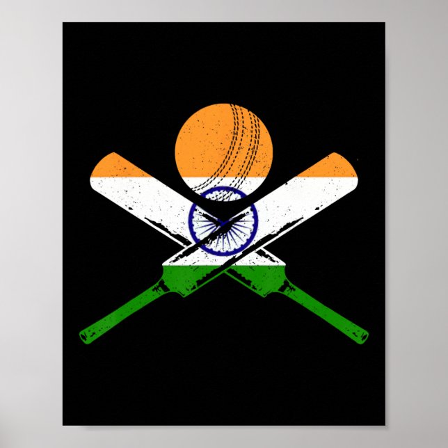 Cricket India Vintage Indian Flag Cricketer  Poster (Front)