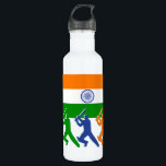 Cricket India Water Bottle<br><div class="desc">Three silhouetted Indian Cricket Players under the Indian Flag with the country name India along the side.</div>