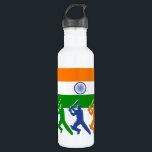 Cricket India Water Bottle<br><div class="desc">Three silhouetted Indian Cricket Players under the Indian Flag with the country name India along the side.</div>