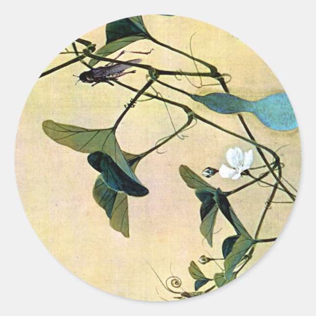 Cricket on a Vine Japanese Woodblock Art Ukiyo-E Classic Round Sticker (Front)