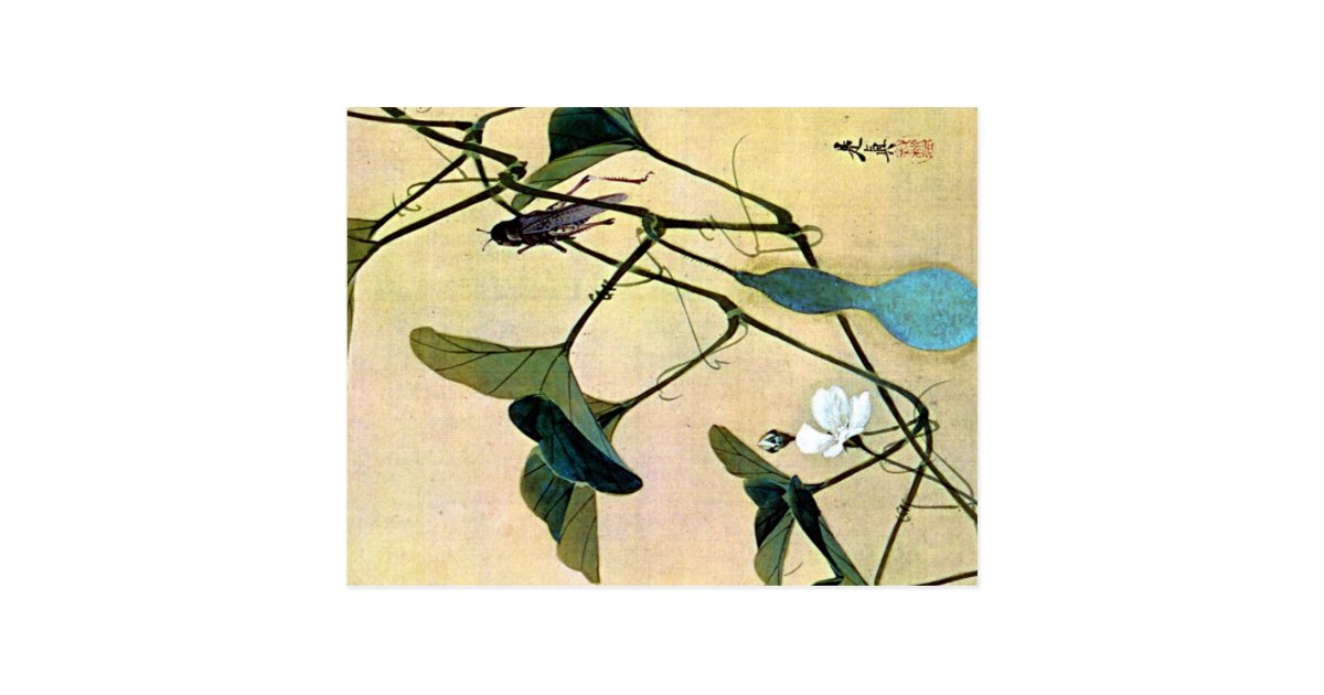 Cricket on a Vine Japanese Woodblock Art UkiyoE Postcard