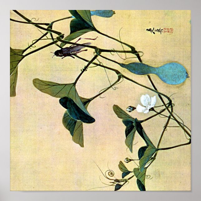 Cricket on a Vine Japanese Woodblock Art Ukiyo-E Poster (Front)