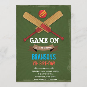 Cricket party theme invitation