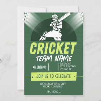 Cricket party theme invitation Card