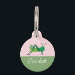 Cricket Pet ID Tag<br><div class="desc">This pet ID tag features a cheerful green cricket set against a soft pink and sage green background, complementing the playful nature of the tag. The area for personalizing is clearly designated, ready to be customized with a pet's name in a flowing, easy-to-read font. The tag blends lighthearted charm with...</div>