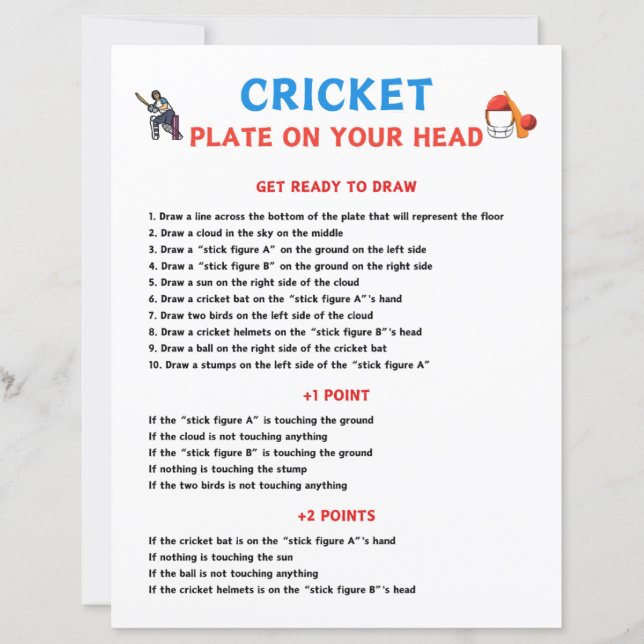 Cricket Plate On Your Head Game (Front)