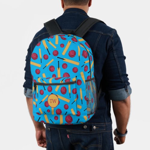 Cricket Player Bats and Balls Patterned Backpack