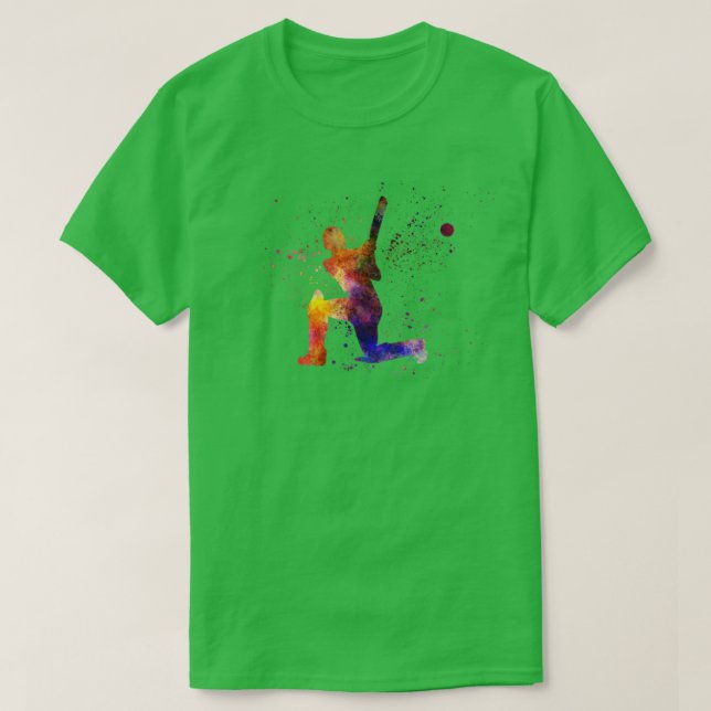 Cricket player batsman silhouette in watercolor6  T-Shirt (Design Front)