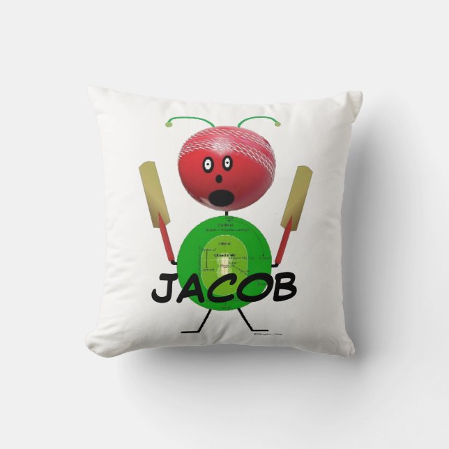 Cricket Player Cartoon Throw Pillow (Front)